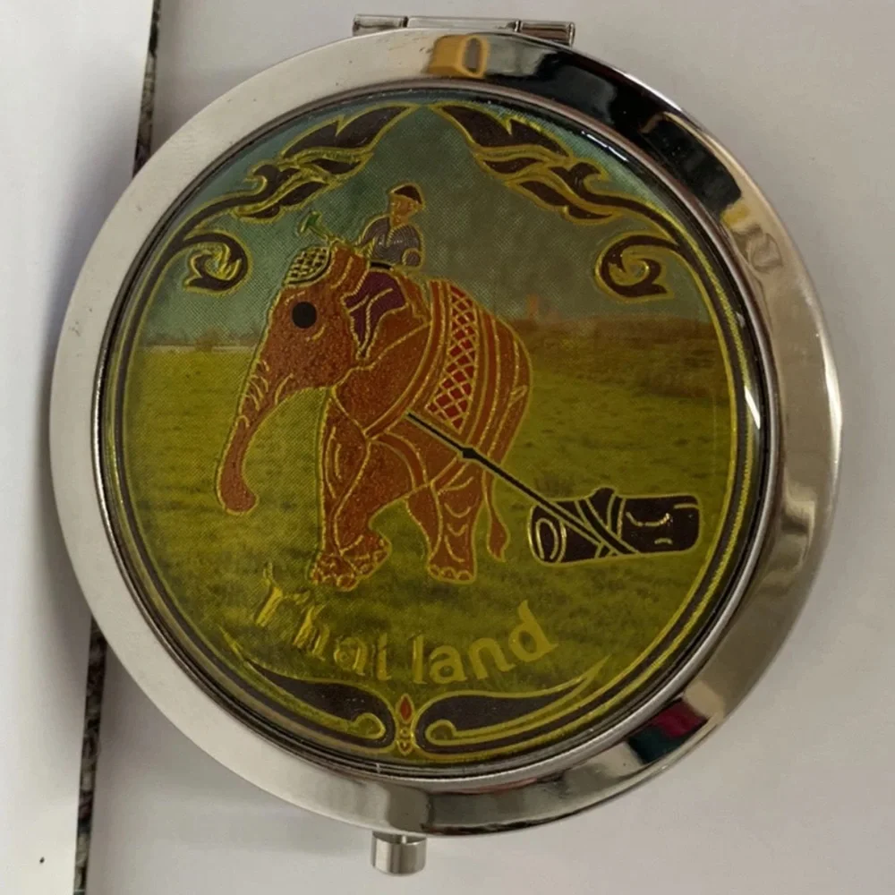 Vintage Cloisonne Pocket Size Mirror Make Up Compact Enamel Thailand